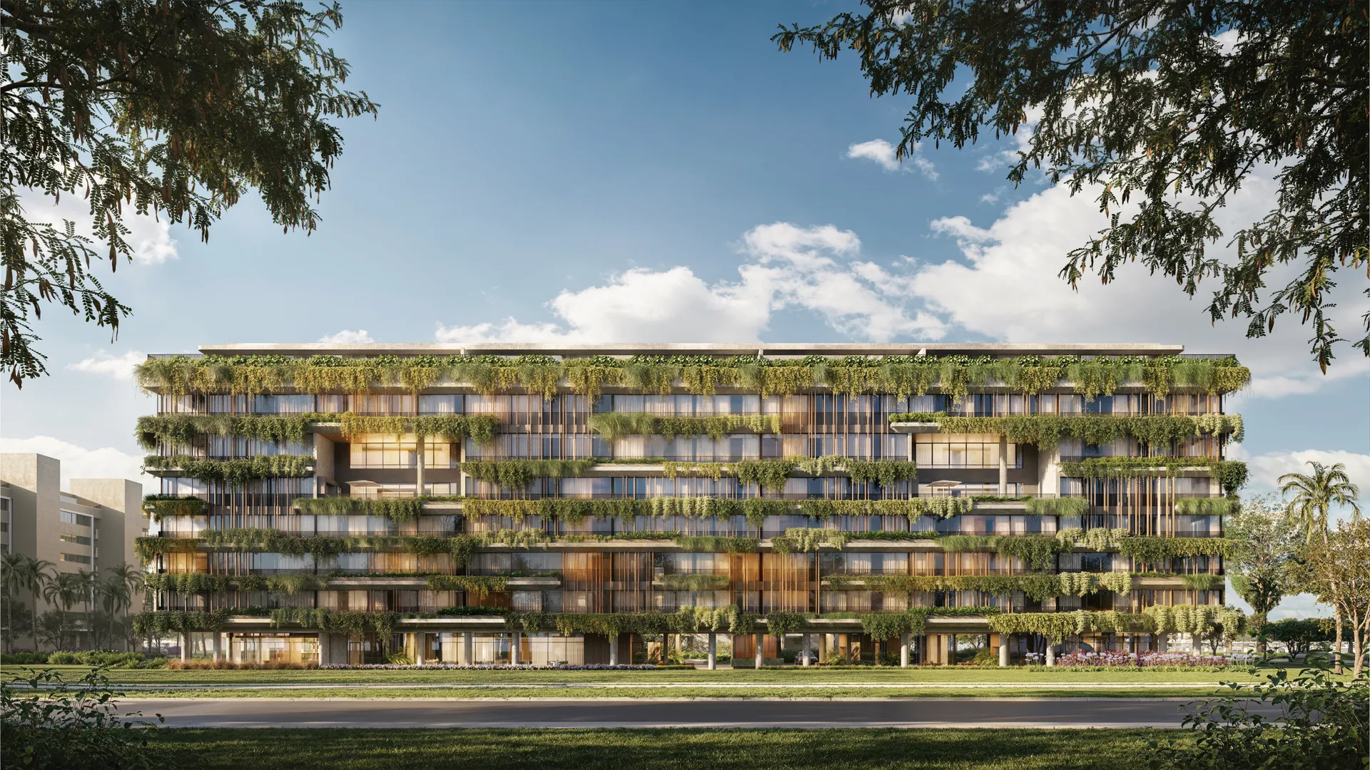 Fachada do empreendimento ICON Base Genius Loci com vegetação integrada